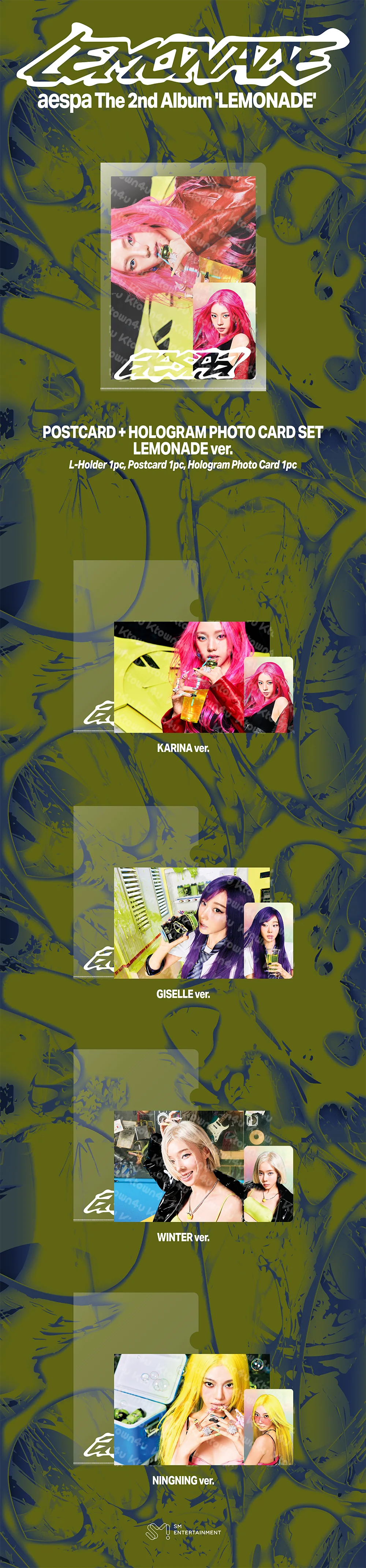 [aespa MAKE IT LEMONADE] POSTCARD + HOLOGRAM PHOTO CARD SET LEMONADE VER - Image 2